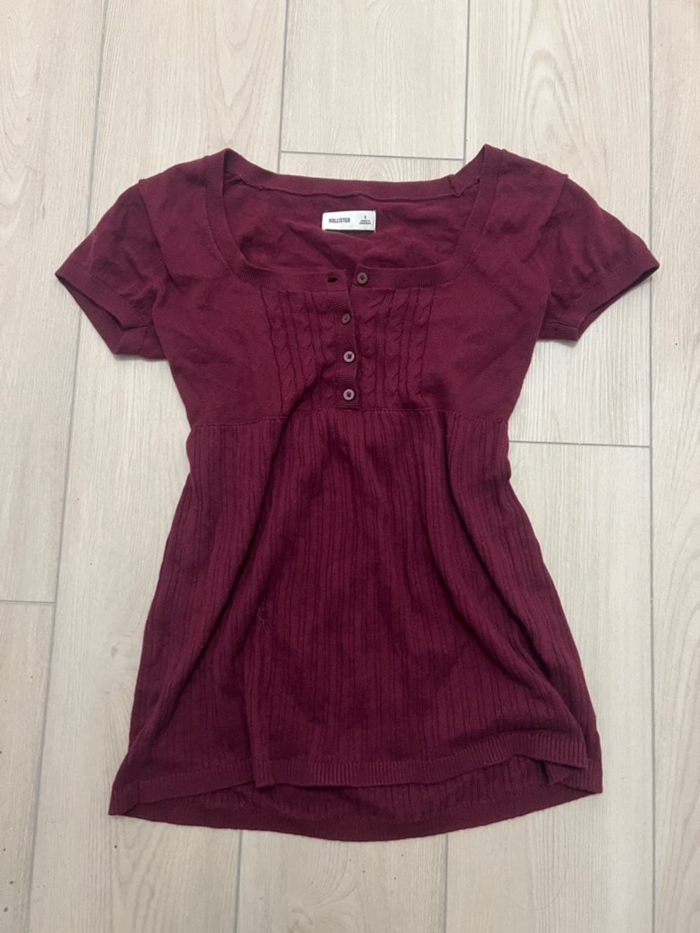 Hollister Women's Short-Sleeve Flyaway Babydoll Top Burgundy